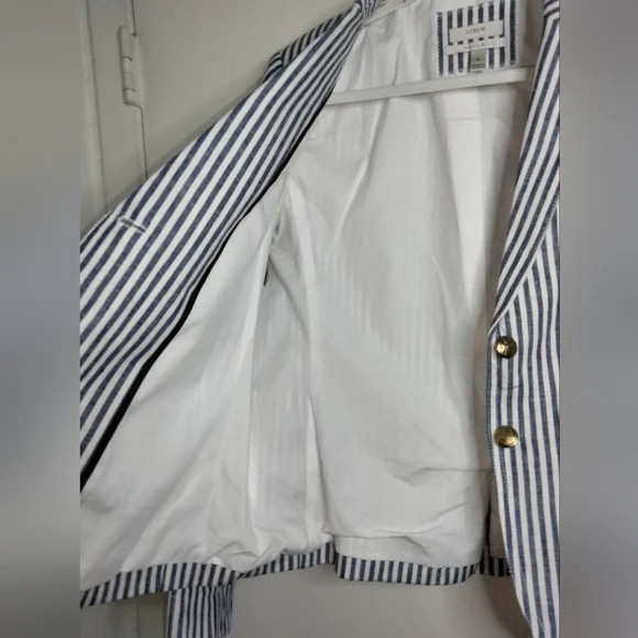 J. Crew (Size 12) Blue & White Linen Classic Striped Schoolboy Blazer (Like New) - Picture 9 of 16